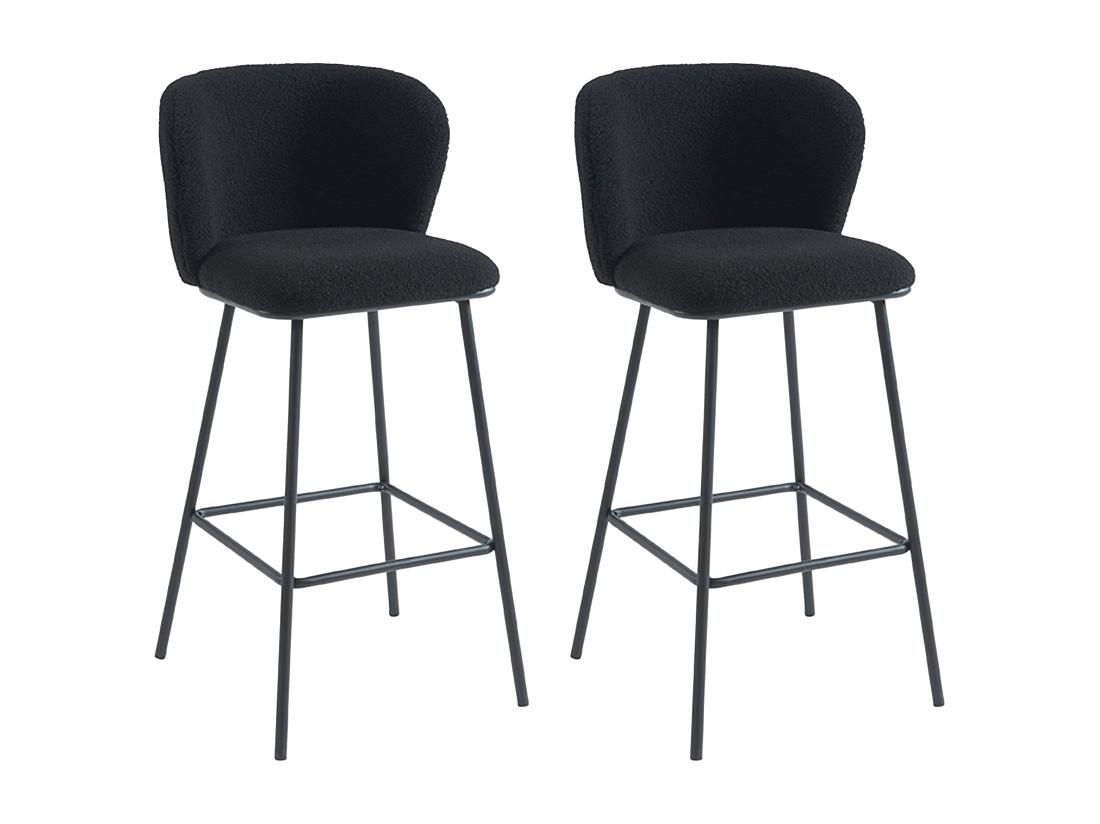 Vente Unique Lot De 2 Tabourets De Bar En Tissu Bouclette Et Métal - Noir - SENORASE