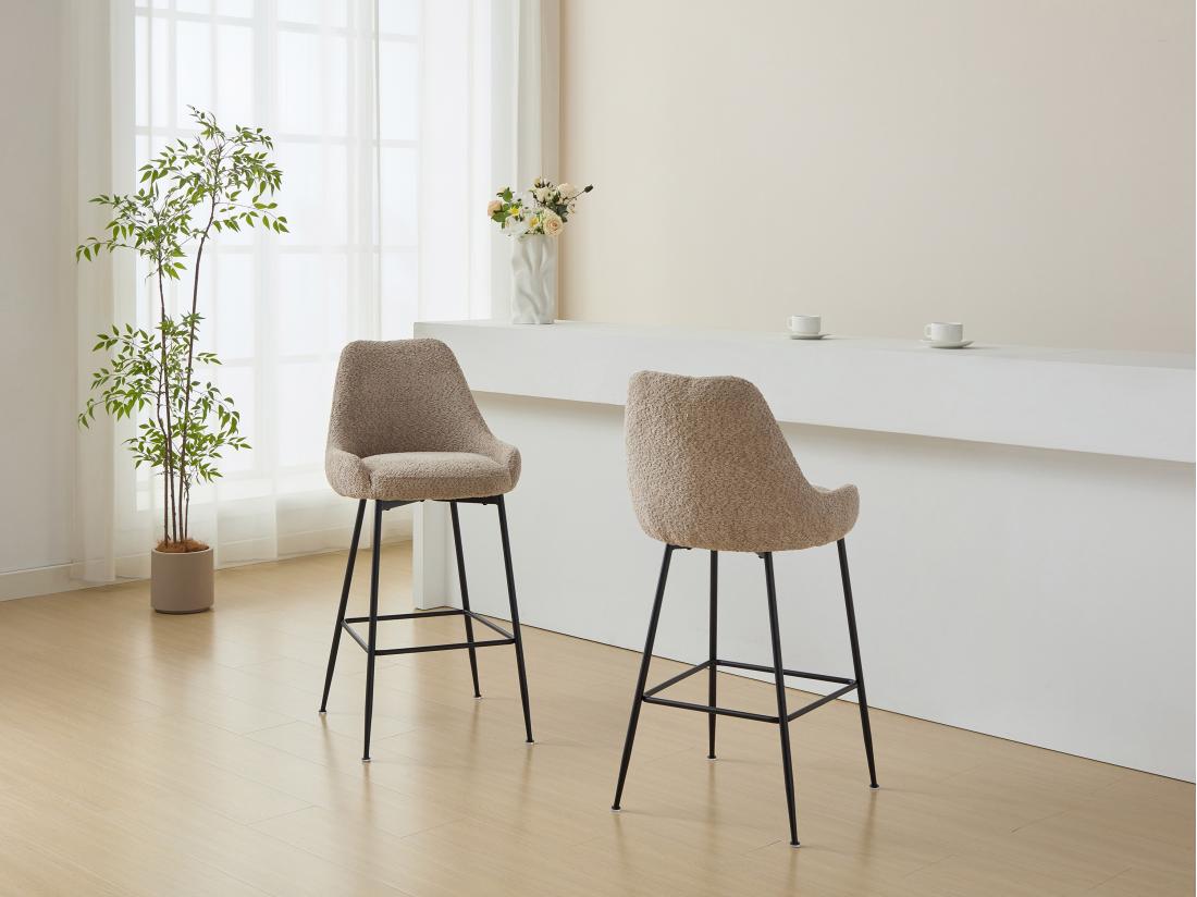 vente unique Lot de 2 tabourets de bar en tissu bouclette et métal noir - Taupe - TOYBA de Pascal Morabito