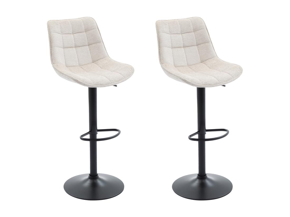 Vente Unique Lot De 2 Tabourets De Bar En Tissu Bouclette Et Métal Noir - Hauteur Réglable - Blanc - LIMA II