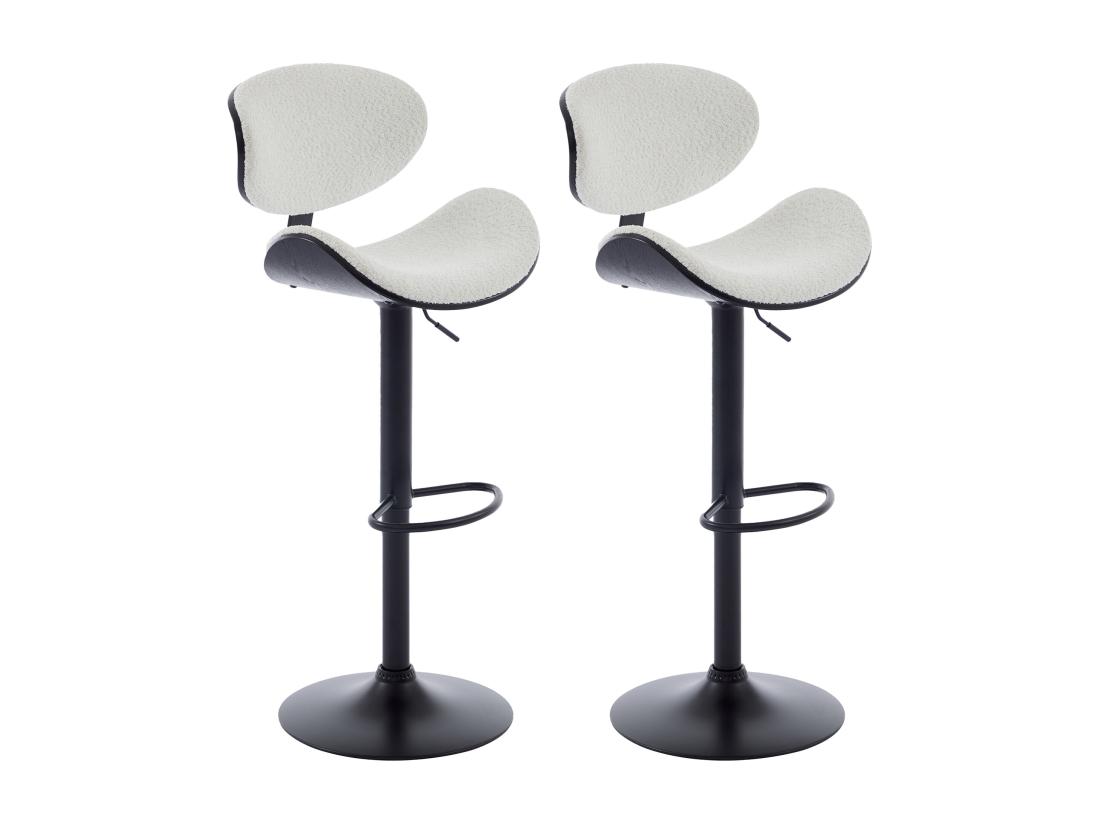 Vente Unique Lot De 2 Tabourets De Bar En Tissu Bouclette Placage Frêne Et Métal - Hauteur Réglable - Blanc Et Noir - MONTENEGRO