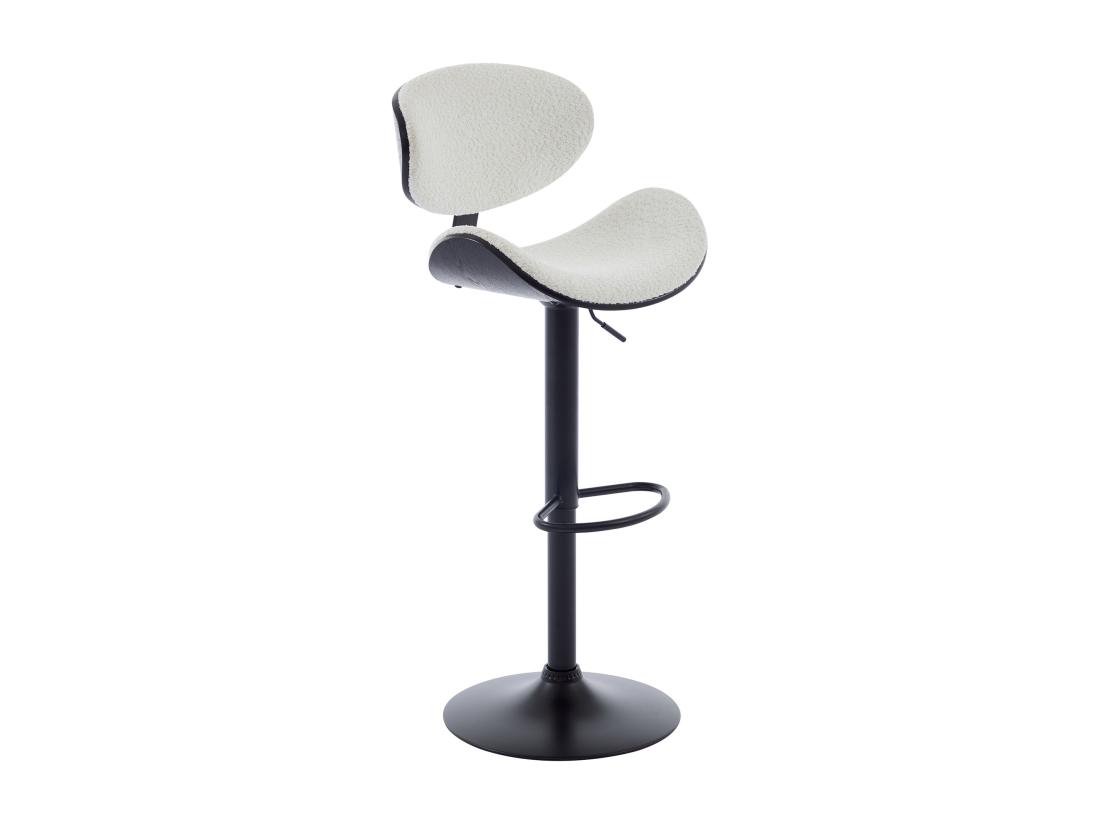 Vente Unique Lot De 2 Tabourets De Bar En Tissu Bouclette Placage Frêne Et Métal - Hauteur Réglable - Blanc Et Noir - MONTENEGRO