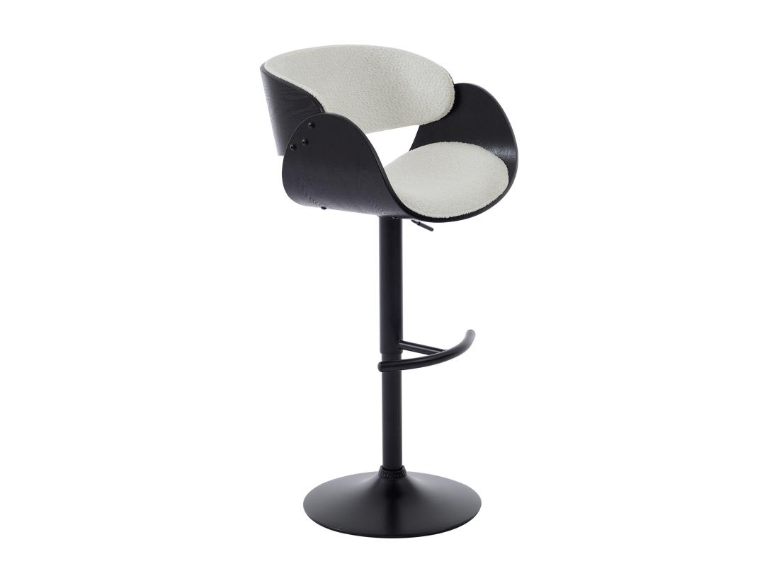 Vente Unique Lot De 2 Tabourets De Bar En Tissu Bouclette Placage Frêne Et Métal - Hauteur Réglable - Blanc Et Noir - JELSA
