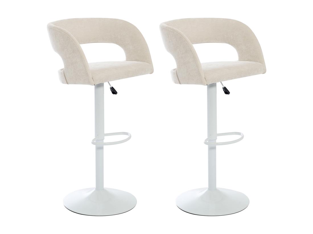 Vente Unique Lot De 2 Tabourets De Bar En Tissu Et Métal Blanc - Hauteur Réglable - Crème - LAJUNIA