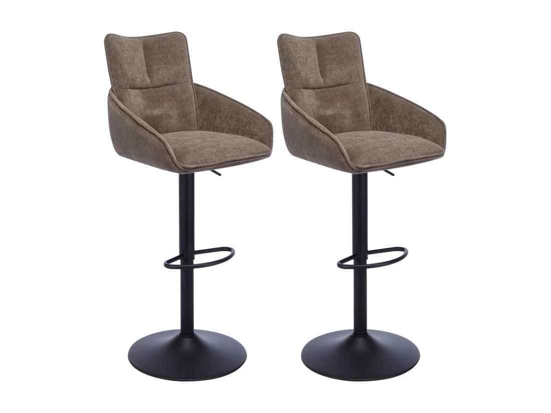 Vente Unique Lot De 2 Tabourets De Bar En Tissu Et Métal Noir - Hauteur Réglable - Taupe - LIKOLIA