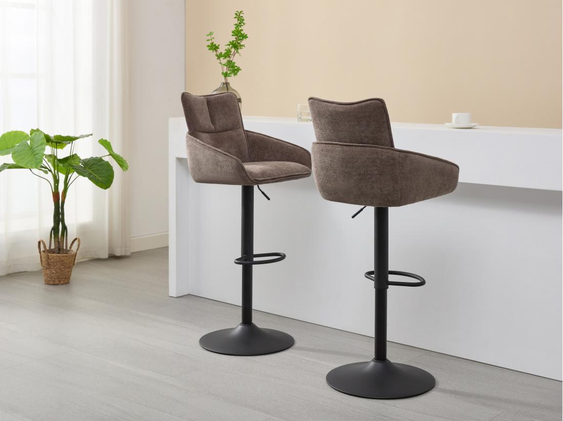 vente unique Lot de 2 tabourets de bar en tissu et métal noir - Hauteur réglable - Taupe - LIKOLIA