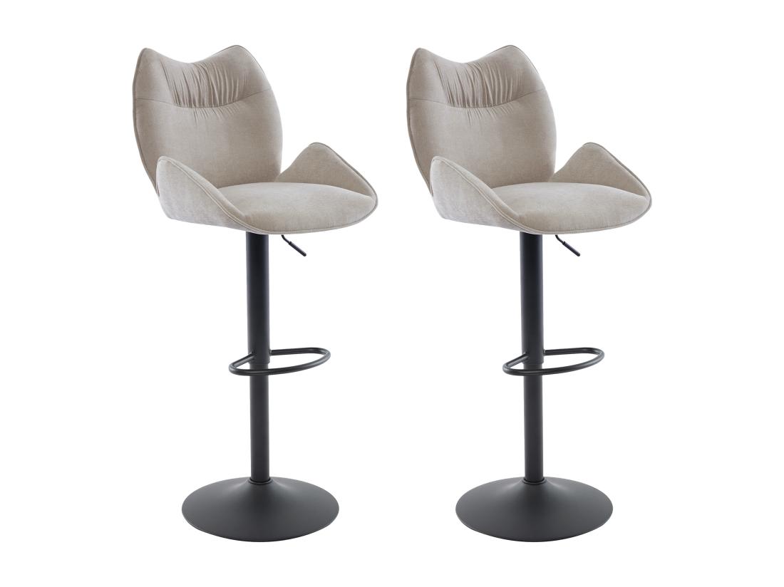Vente Unique Lot De 2 Tabourets De Bar En Tissu Et Métal Noir - Hauteur Réglable - Beige - LILAYA