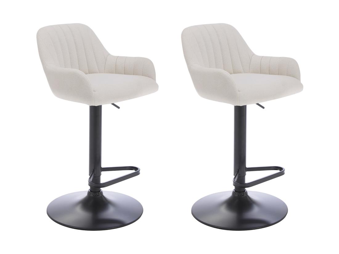 vente unique Lot de 2 tabourets de bar en tissu et métal noir - Hauteur réglable - Crème - ELEANA