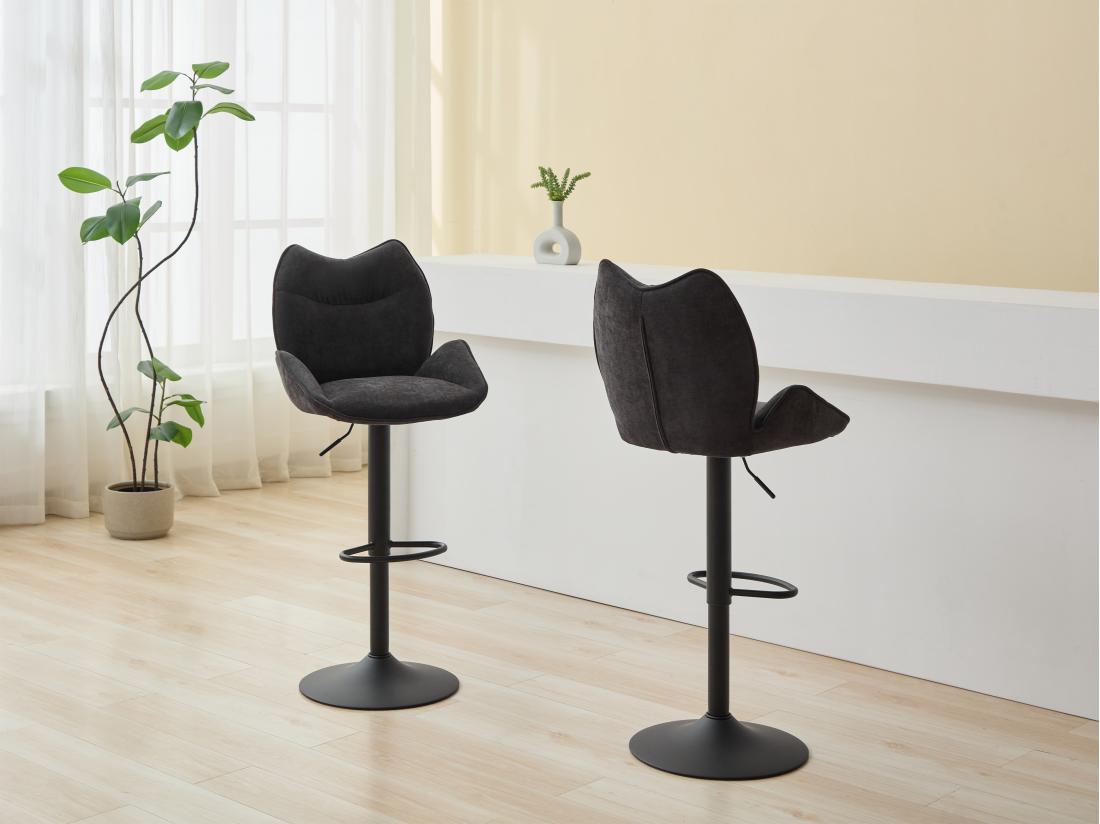 vente unique Lot de 2 tabourets de bar en tissu et métal noir - Hauteur réglable - Noir - LILAYA