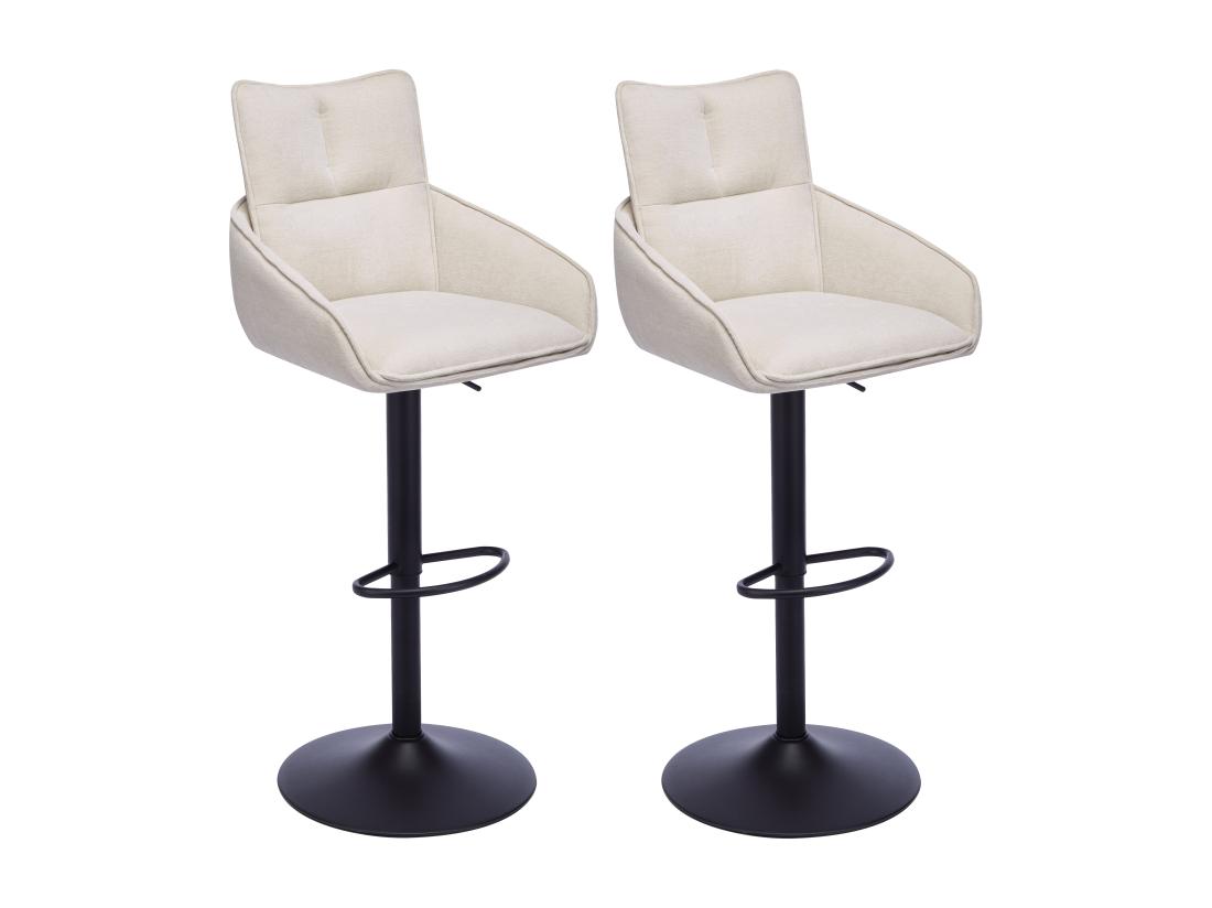 Vente Unique Lot De 2 Tabourets De Bar En Tissu Et Métal Noir - Hauteur Réglable - Crème - LIKOLIA