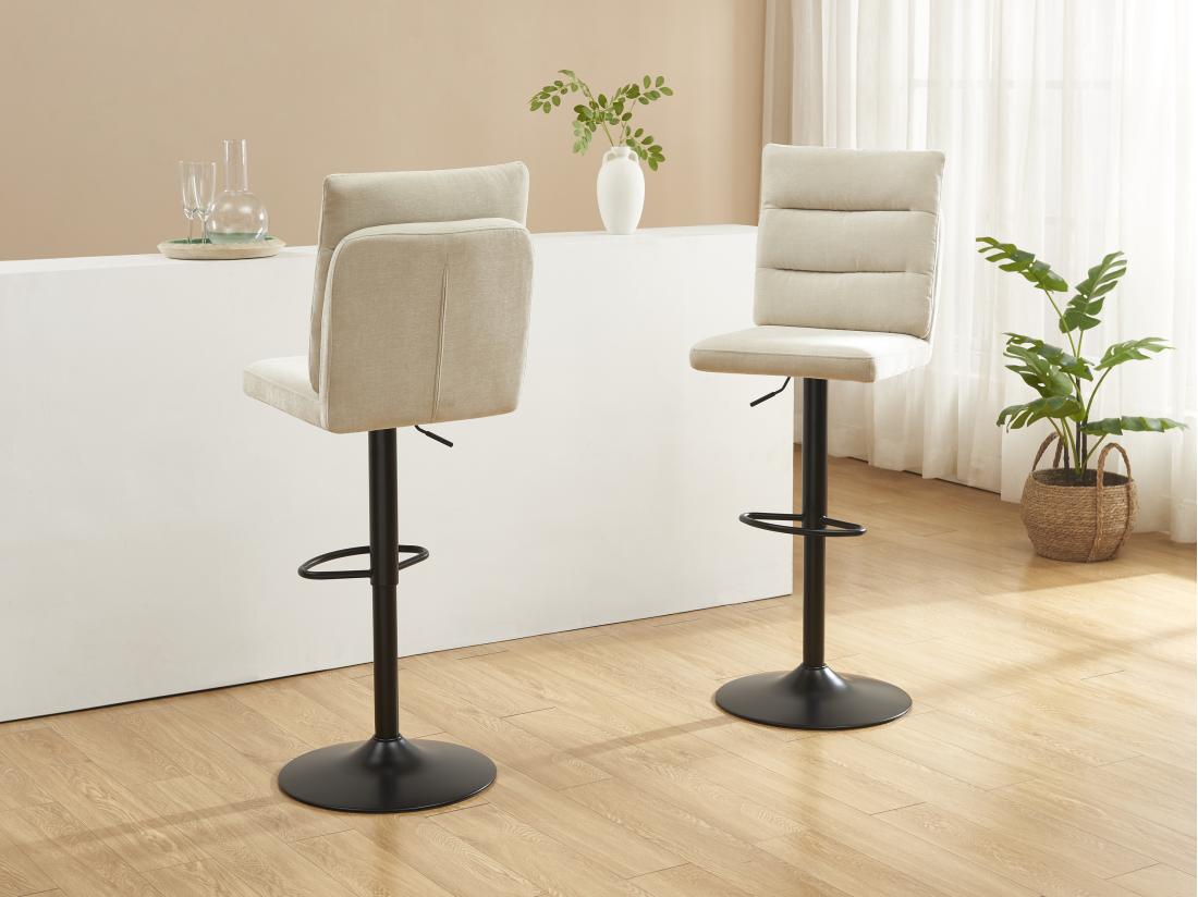 vente unique Lot de 2 tabourets de bar en tissu et métal noir - Hauteur réglable - Beige - NORIEL
