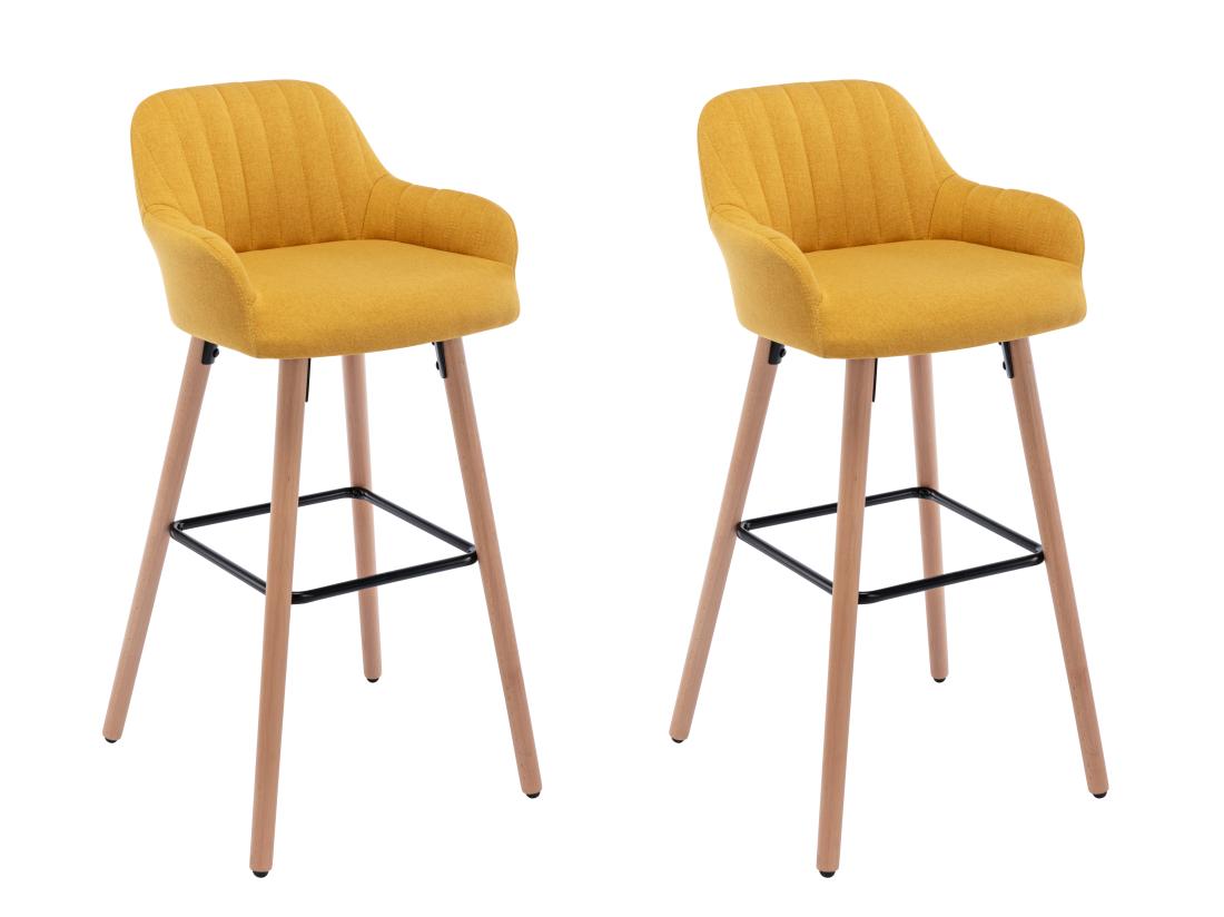 Vente Unique Lot De 2 Tabourets De Bar En Tissu Et Pieds Bois De Hêtre - Jaune - ELEANA