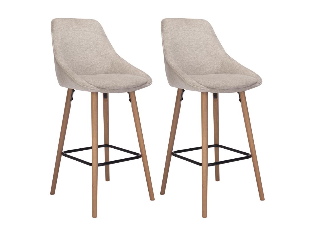 Vente Unique Lot De 2 Tabourets De Bar En Tissu Texturé Et Hêtre - Beige - MASURIE