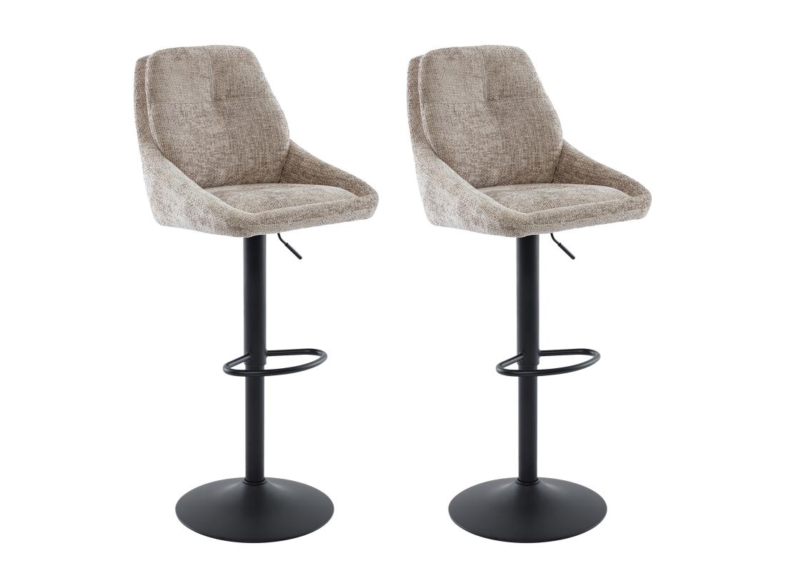 Vente Unique Lot De 2 Tabourets De Bar En Tissu Texturé Et Métal Noir - Hauteur Réglable - Taupe - LARANZA