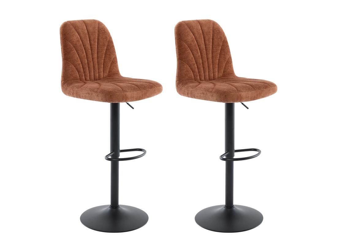 Vente Unique Lot De 2 Tabourets De Bar En Tissu Texturé Et Métal Noir - Hauteur Réglable - Terracotta - LASANDRIA