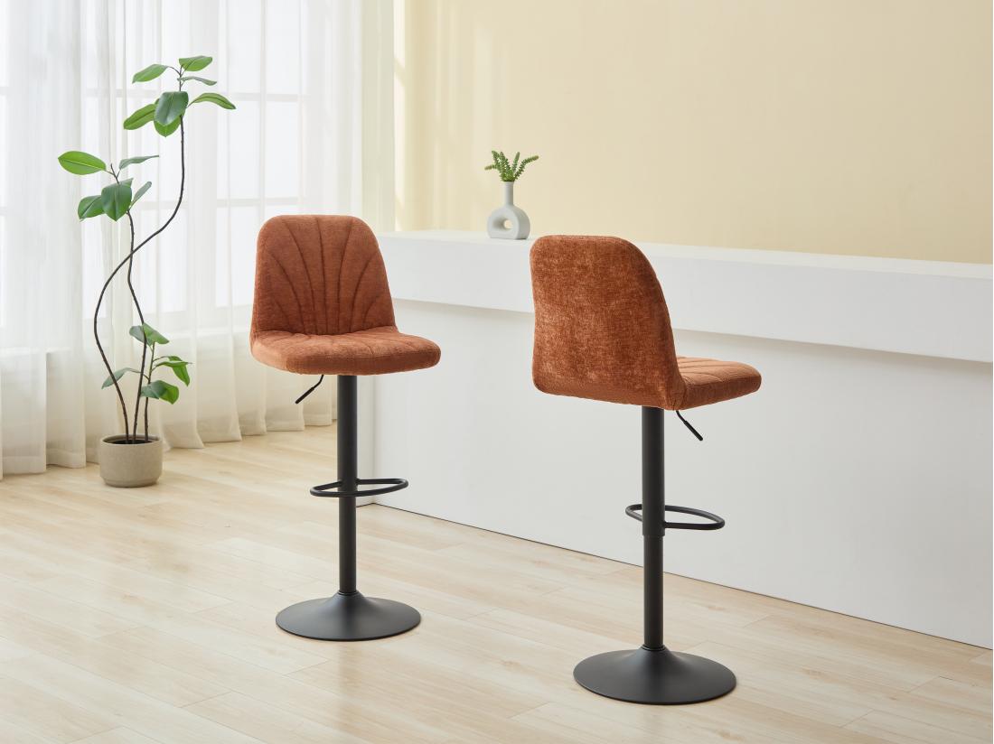 vente unique Lot de 2 tabourets de bar en tissu texturé et métal noir - Hauteur réglable - Terracotta - LASANDRIA