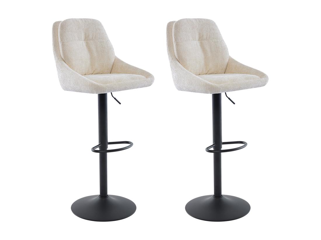 Vente Unique Lot De 2 Tabourets De Bar En Tissu Texturé Et Métal Noir - Hauteur Réglable - Crème - LARANZA
