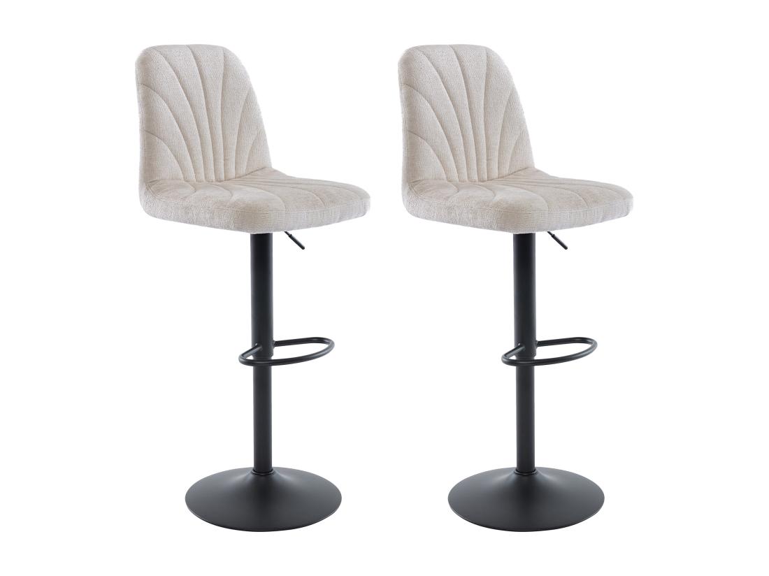 Vente Unique Lot De 2 Tabourets De Bar En Tissu Texturé Et Métal Noir - Hauteur Réglable - Crème - LASANDRIA