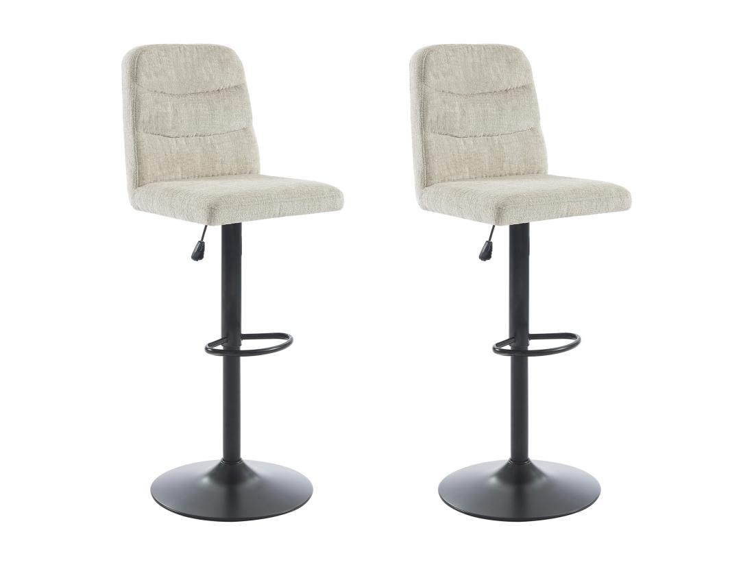 Vente Unique Lot De 2 Tabourets De Bar En Tissu Texturé Et Métal Noir - Hauteur Réglable - Beige - KELIANO