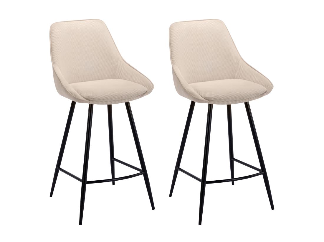 Vente Unique Lot De 2 Tabourets De Bar En Velours Côtelé Et Métal Noir - Crème - MASURIE