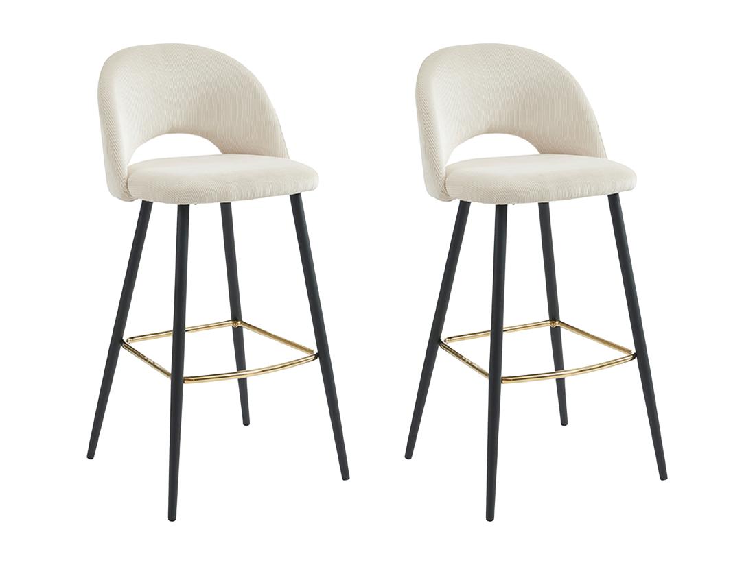Vente Unique Lot De 2 Tabourets De Bar En Velours Côtelé Et Métal - Crème - FINCHY De Pascal Morabito