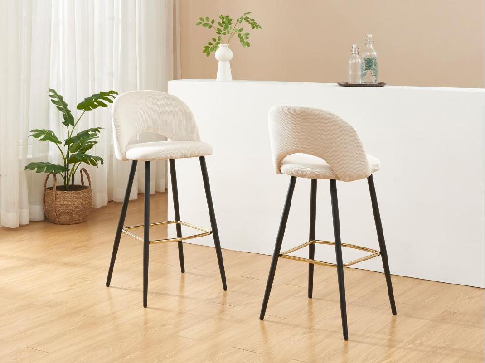 vente unique Lot de 2 tabourets de bar en velours côtelé et métal - Crème - FINCHY de Pascal Morabito