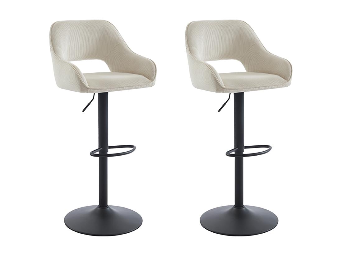 Vente Unique Lot De 2 Tabourets De Bar En Velours Côtelé Et Métal Noir - Hauteur Réglable - Crème - ZINEA