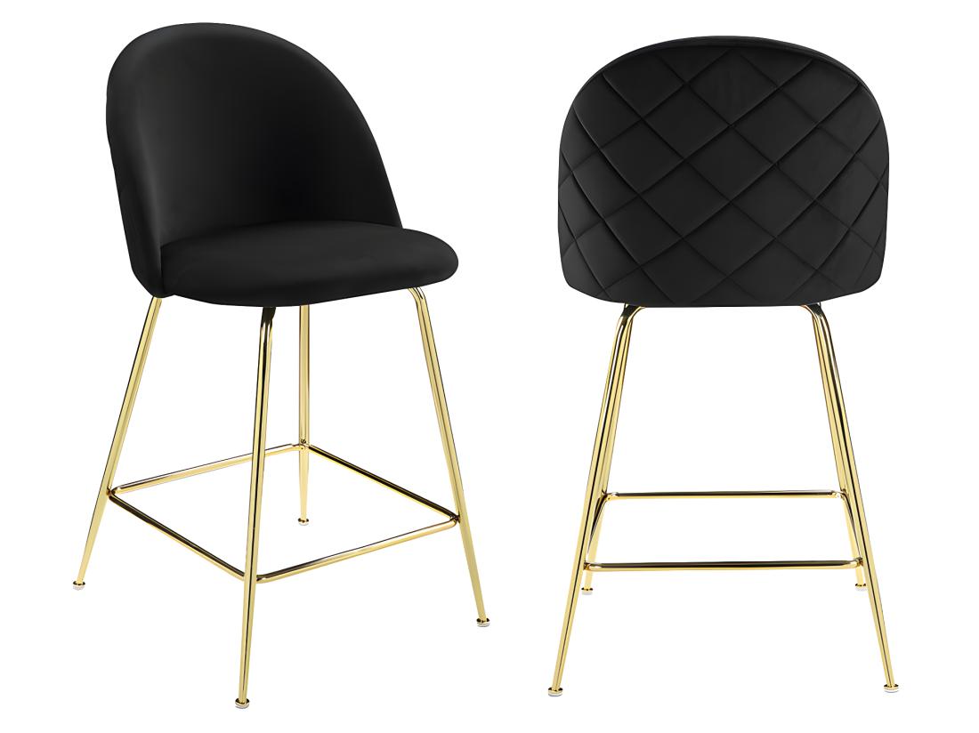 vente unique Lot de 2 tabourets de bar en velours et acier inoxydable doré - Noir - MELBOURNE