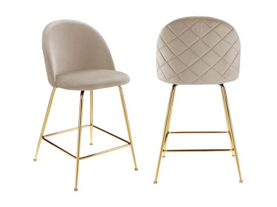vente unique Lot de 2 tabourets de bar en velours et acier inoxydable doré - Beige - MELBOURNE