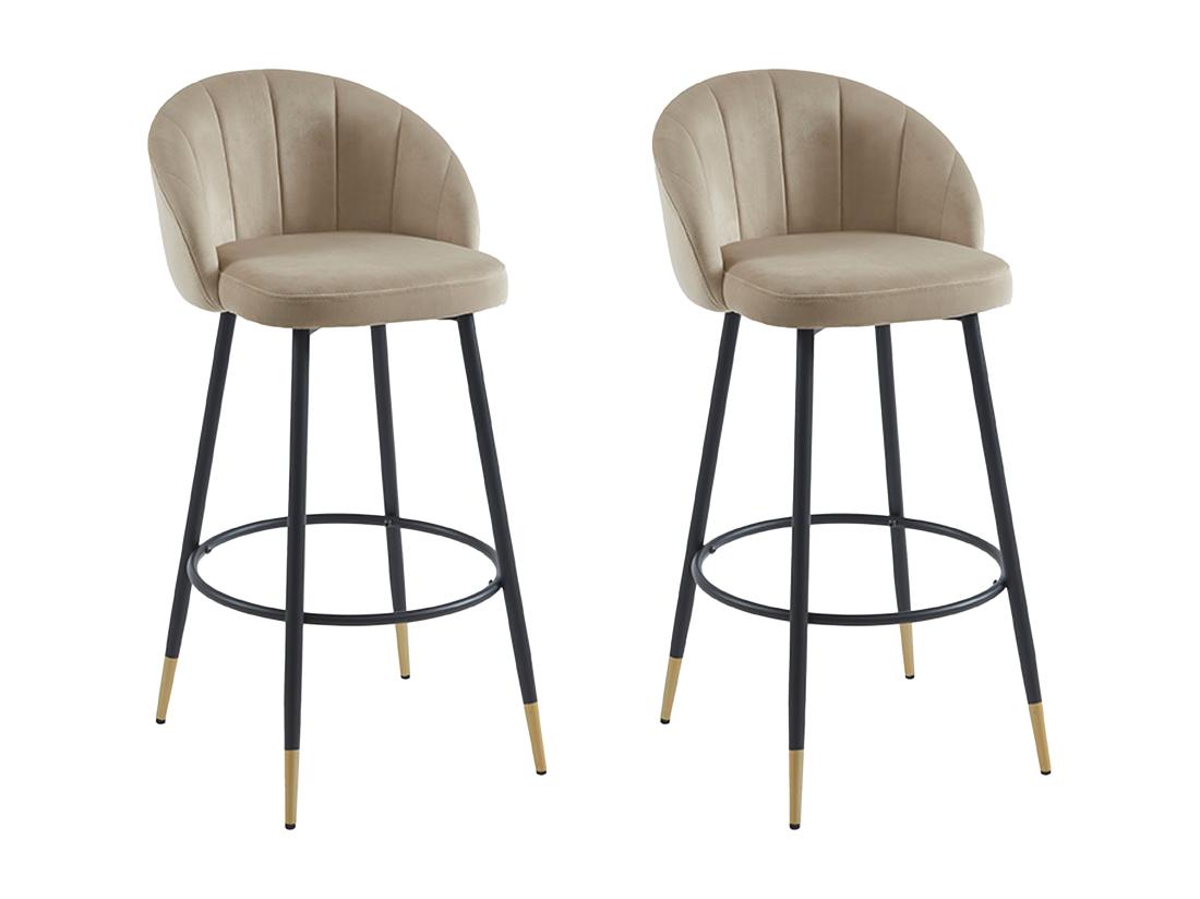 Vente Unique Lot De 2 Tabourets De Bar En Velours Et Métal - Beige - ELIRAM