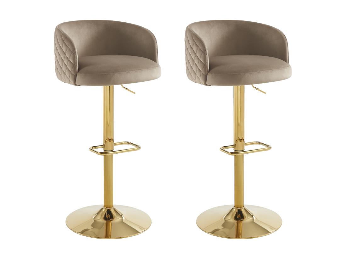 Vente Unique Lot De 2 Tabourets De Bar En Velours Et Métal Doré - Hauteur Réglable - Beige - PERLANITA De Pascal Morabito