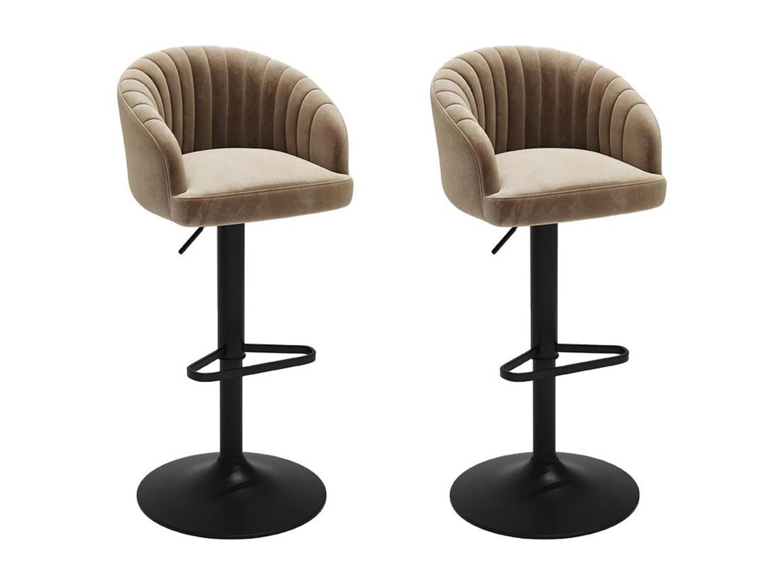 Vente Unique Lot De 2 Tabourets De Bar En Velours Et Métal - Hauteur Réglable - Beige - DORALIZ