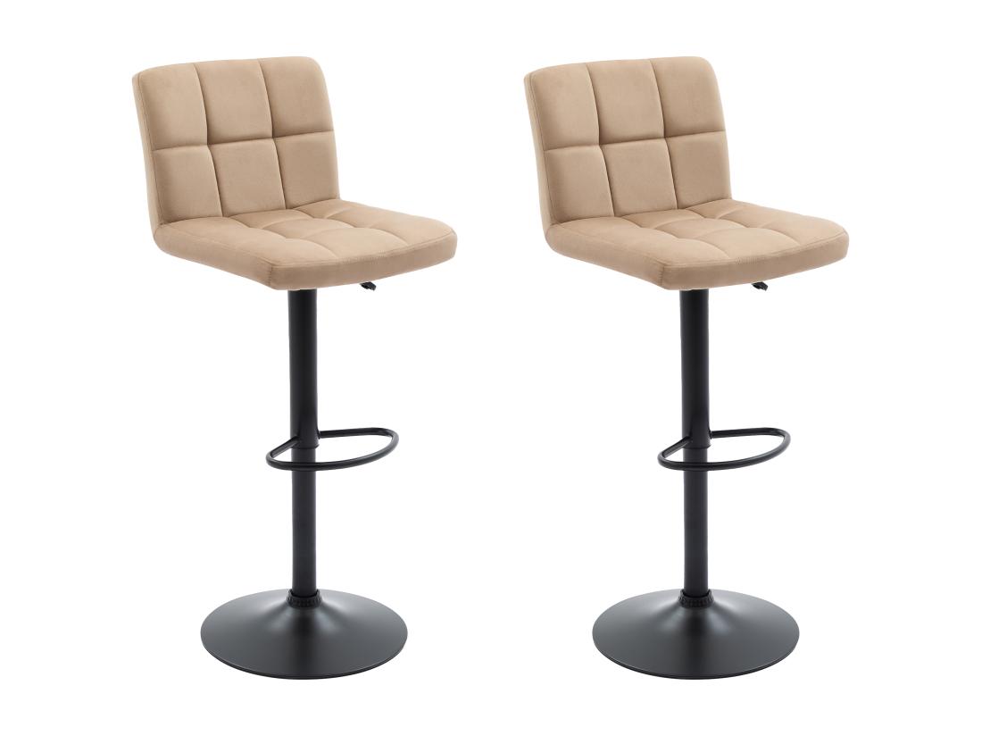 Vente Unique Lot De 2 Tabourets De Bar En Velours Et Métal - Hauteur Réglable - Beige - JUSTANA