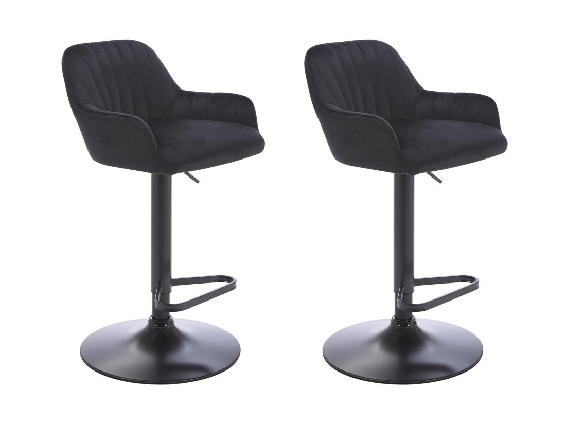 vente unique Lot de 2 tabourets de bar en velours et métal - Hauteur réglable - Noir - ELEANA