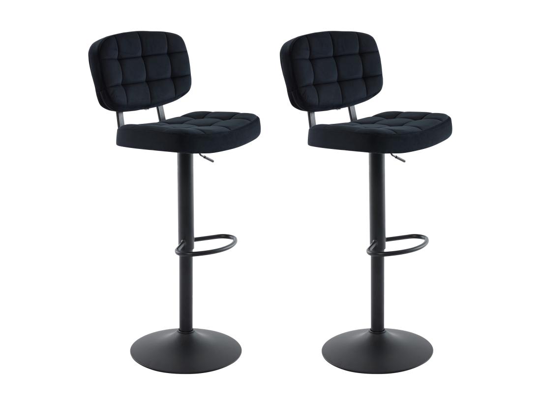 Vente Unique Lot De 2 Tabourets De Bar En Velours Et Métal - Hauteur Réglable - Noir - LINARA