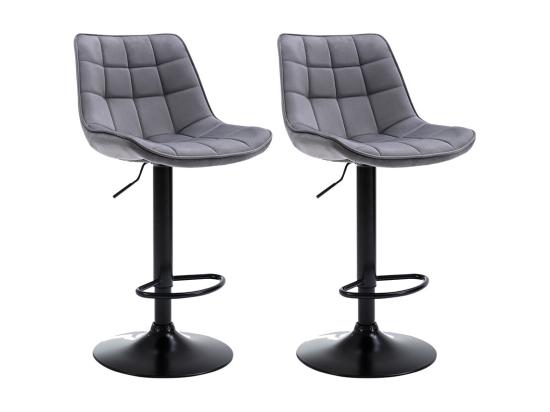 Vente Unique Lot De 2 Tabourets De Bar En Velours Et Métal - Hauteur Réglable - Gris - LIMA II