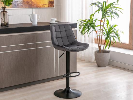 vente unique Lot de 2 tabourets de bar en velours et métal - Hauteur réglable - Gris - LIMA II