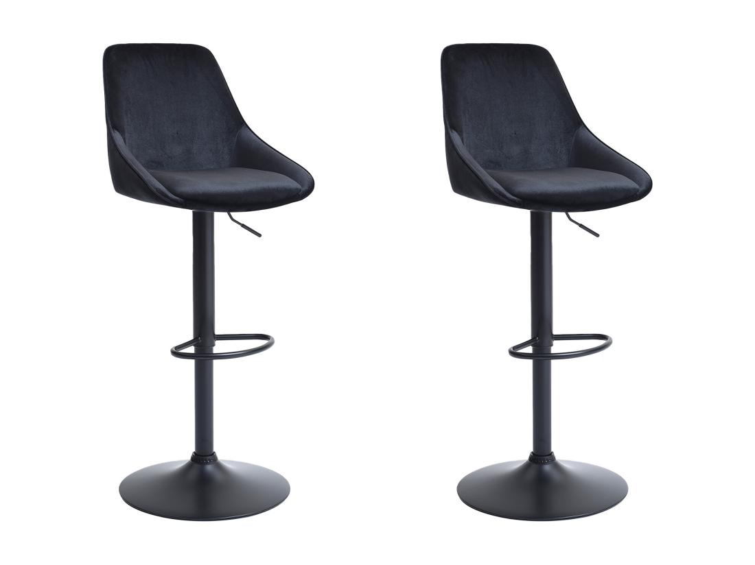 Vente Unique Lot De 2 Tabourets De Bar En Velours Et Métal - Hauteur Réglable - Noir - MASURIE