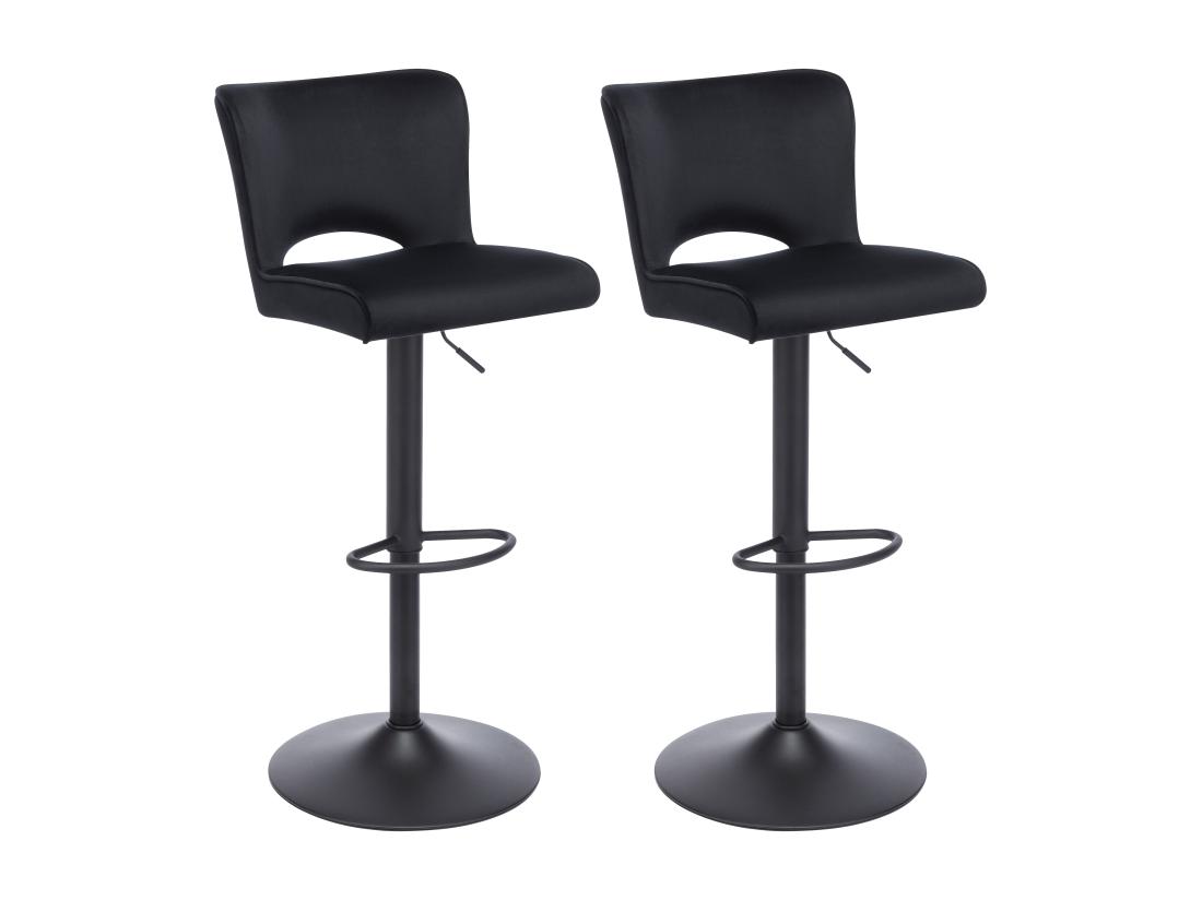 Vente Unique Lot De 2 Tabourets De Bar En Velours Et Métal - Hauteur Réglable - Noir - MIRIALO