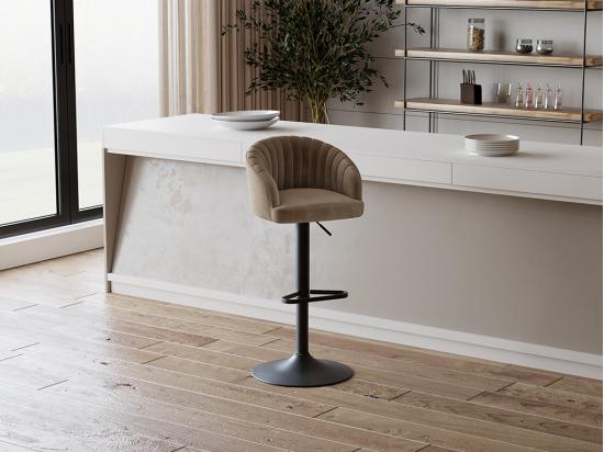 vente unique Lot de 2 tabourets de bar en velours et métal - Hauteur réglable - Beige - DORALIZ