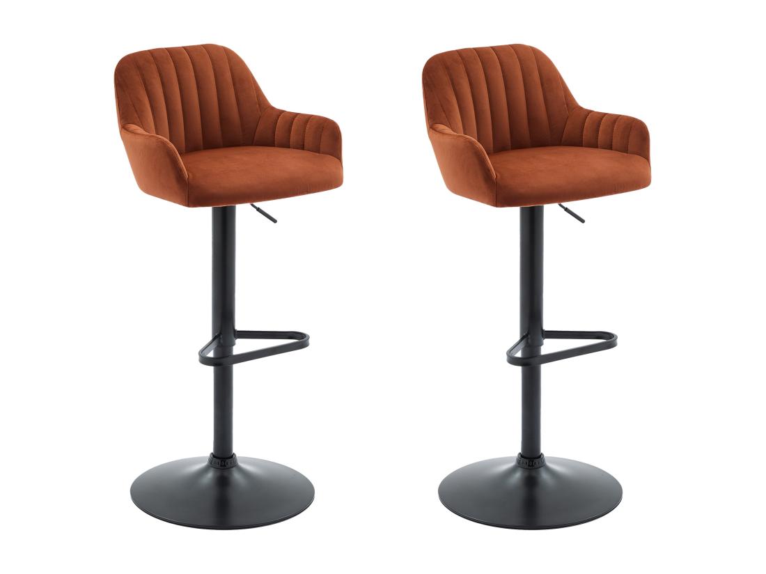 Vente Unique Lot De 2 Tabourets De Bar En Velours Et Métal Noir - Hauteur Réglable - Terracotta - ELEANA