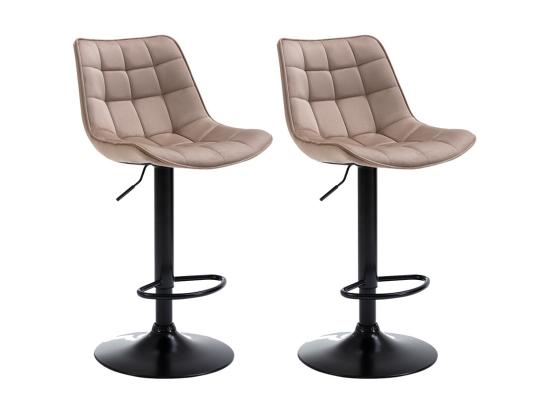 Vente Unique Lot De 2 Tabourets De Bar En Velours Et Métal Noir - Hauteur Réglable - Beige - LIMA II