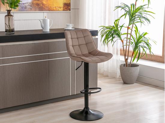 vente unique Lot de 2 tabourets de bar en velours et métal noir - Hauteur réglable - Beige - LIMA II