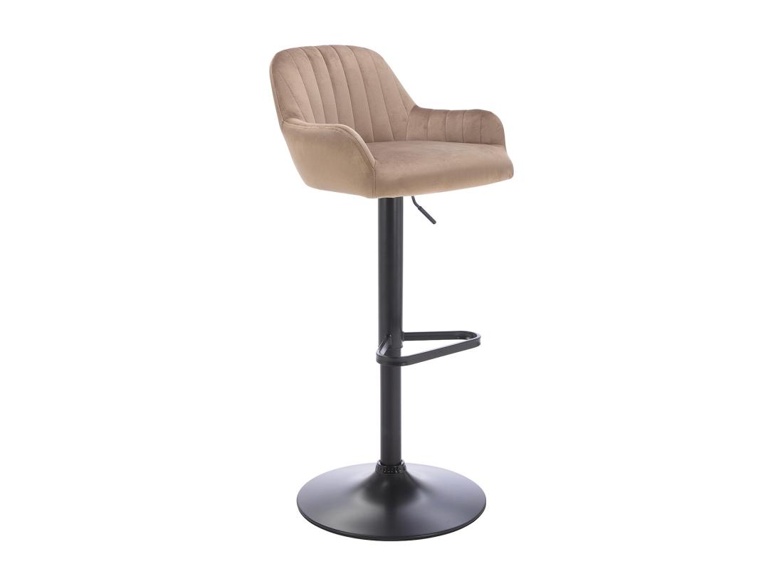 Vente Unique Lot De 2 Tabourets De Bar En Velours Et Métal Noir - Hauteur Réglable - Beige - ELEANA
