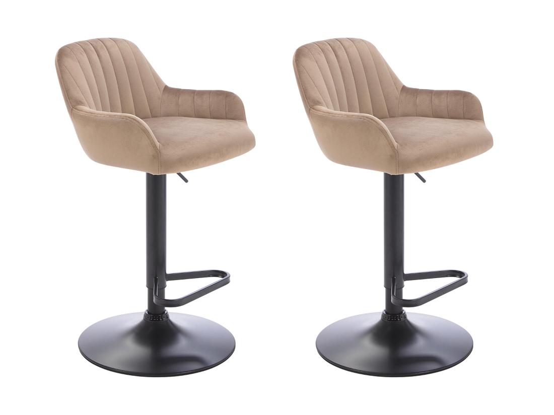 vente unique Lot de 2 tabourets de bar en velours et métal noir - Hauteur réglable - Beige - ELEANA