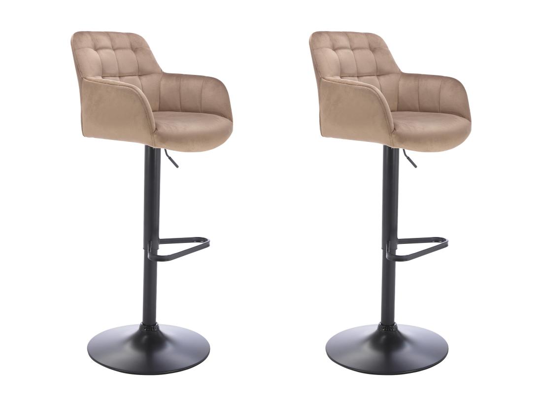 Vente Unique Lot De 2 Tabourets De Bar En Velours Et Métal Noir - Hauteur Réglable - Beige - PEGA De Pascal MORABITO