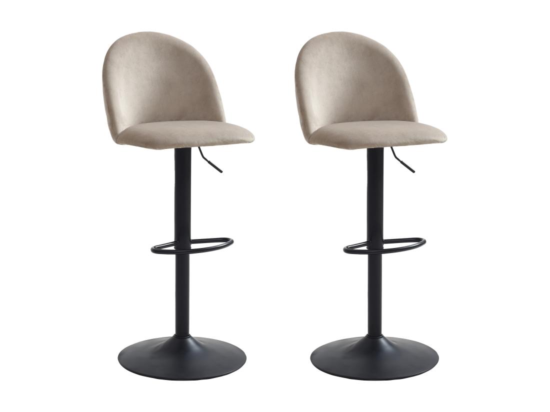 Vente Unique Lot De 2 Tabourets De Bar En Velours Et Métal Noir - Hauteur Réglable - Beige - MELBOURNE