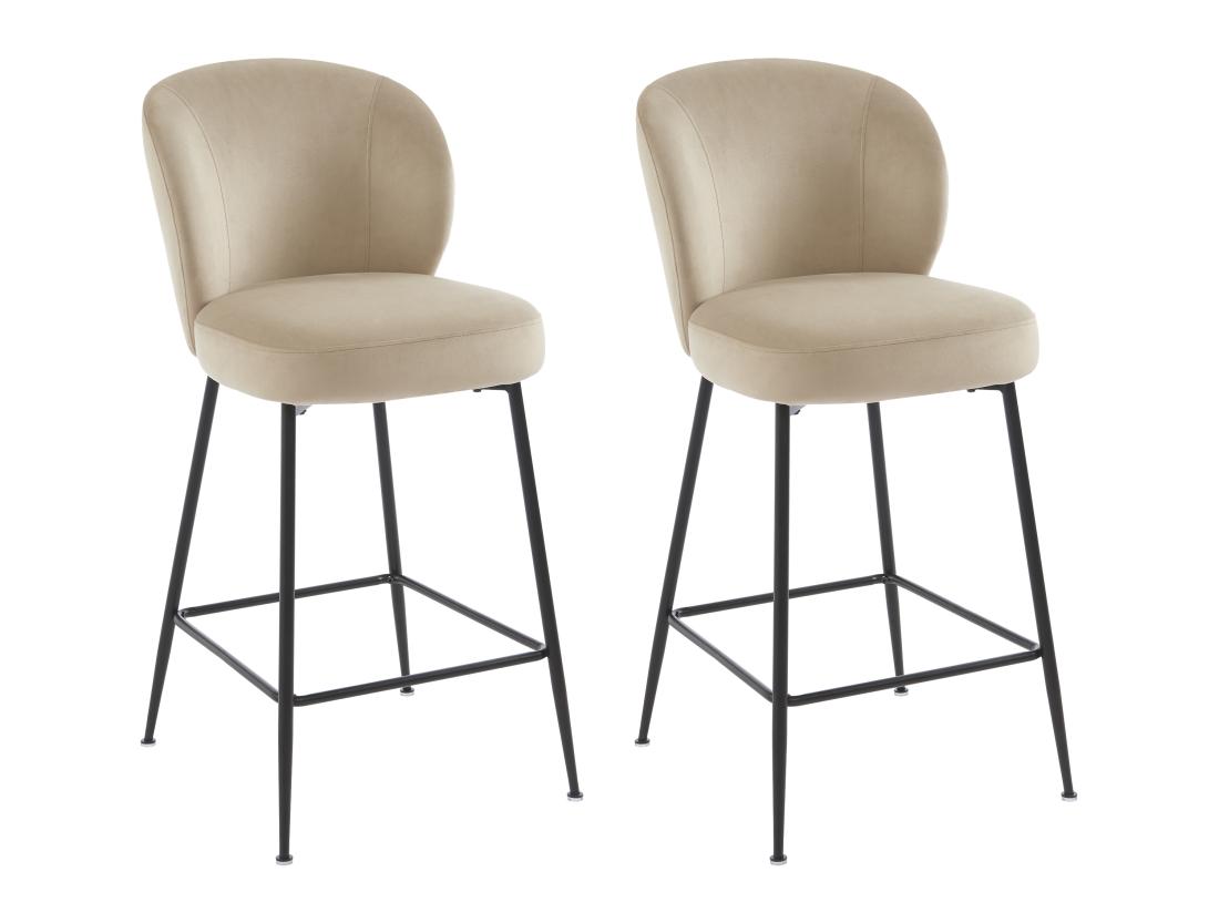 Vente Unique Lot De 2 Tabourets De Bar En Velours Et Métal Noir - Beige - POLPONA De Pascal MORABITO