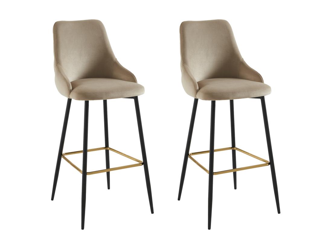 Vente Unique Lot De 2 Tabourets De Bar En Velours Et Métal Noir - Beige - VEVLINA