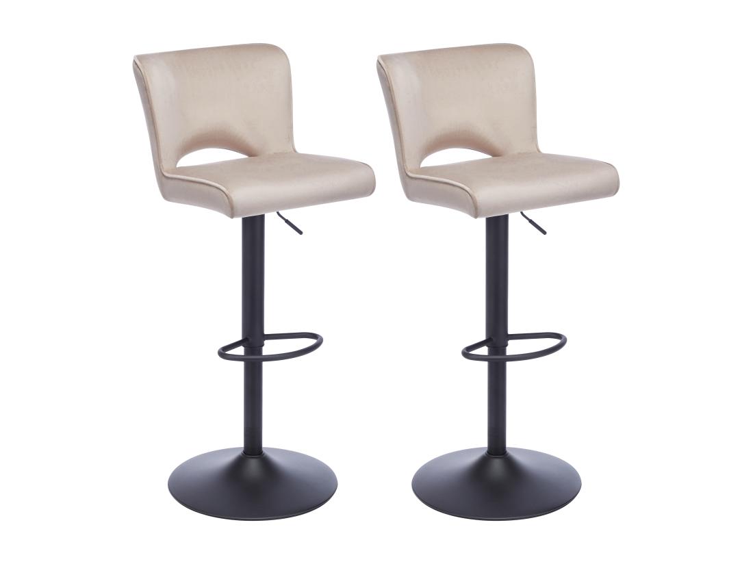 Vente Unique Lot De 2 Tabourets De Bar En Velours Et Métal Noir - Hauteur Réglable - Beige - MIRIALO