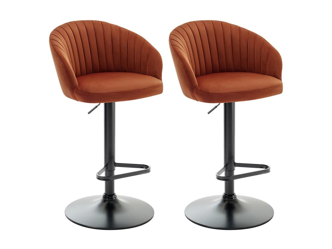Vente Unique Lot De 2 Tabourets De Bar En Velours Et Métal Noir - Hauteur Réglable - Terracotta - DORALIZ